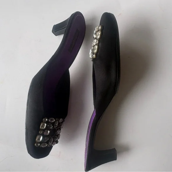 Louis Vuitton Black and Purple Mules with Crystal Embellishments - Picture 4 of 6